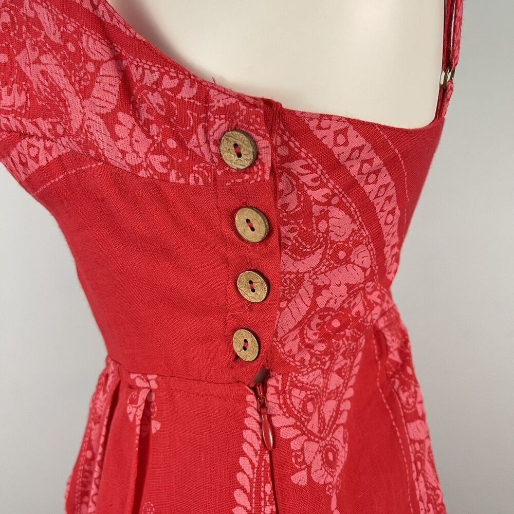 Free People Linen Blend Wide Leg Jumpsuit 0 Red Paisley Cottage Boho Festival - Picture 8 of 15